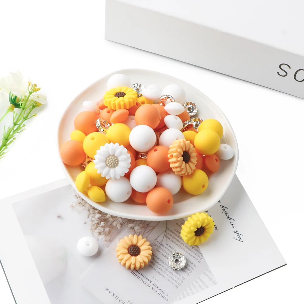 86Pcs/set Daisy Silicone Beads Kits Silicone Round Bead Lentil Loose Bead For Bracelet Necklace Jewelry Handmade Accessories