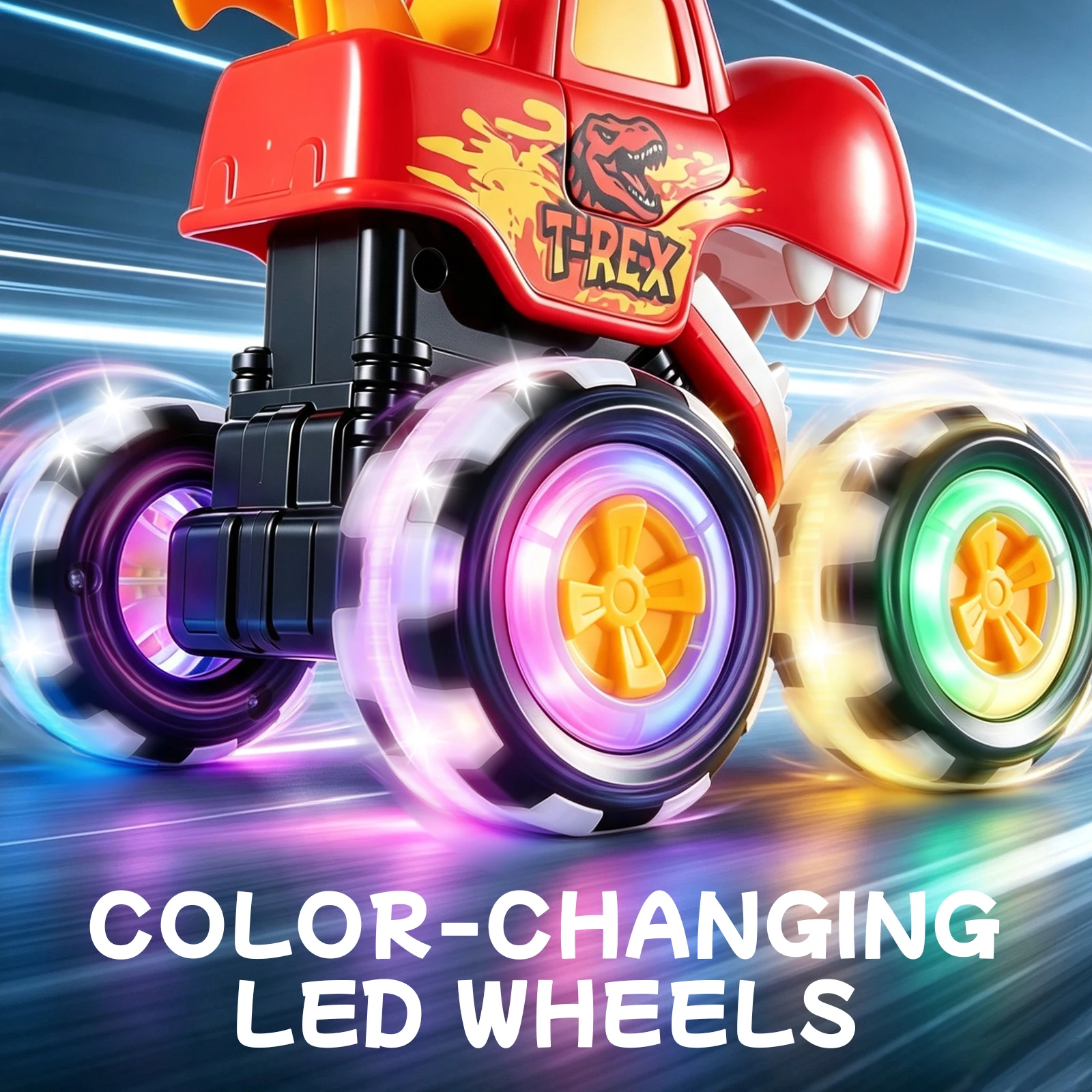 3PCS Dinosaur Truck for Boy Inertia Monster Car Model Wheel have Lighting Educational Kids 3 Years Old Birthday Gifts