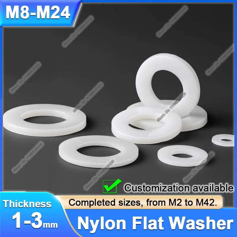3-20pcs White Plastic Nylon Flat Washer Plain Insulation Spacers Plane Seals Gasket Ring for Screw M8 M10 M12 M14 M16 M18-M24