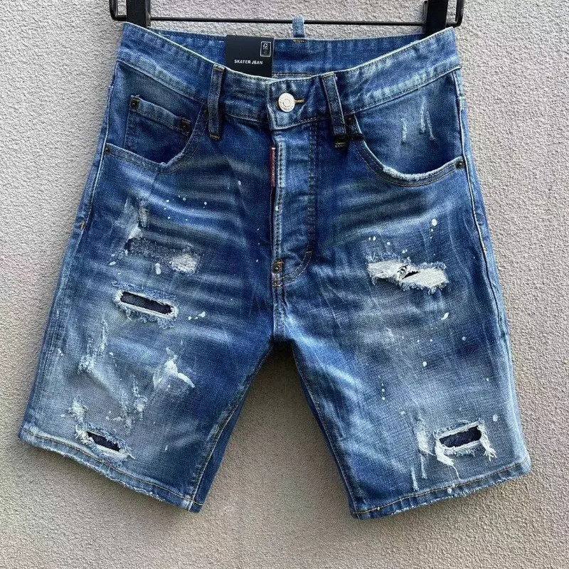 

Новые летние итальянские мужские джинсовые шорты в уличном стиле с дырками, мужские джинсы высокого качества, эластичные рваные джинсовые шорты, размер 54
