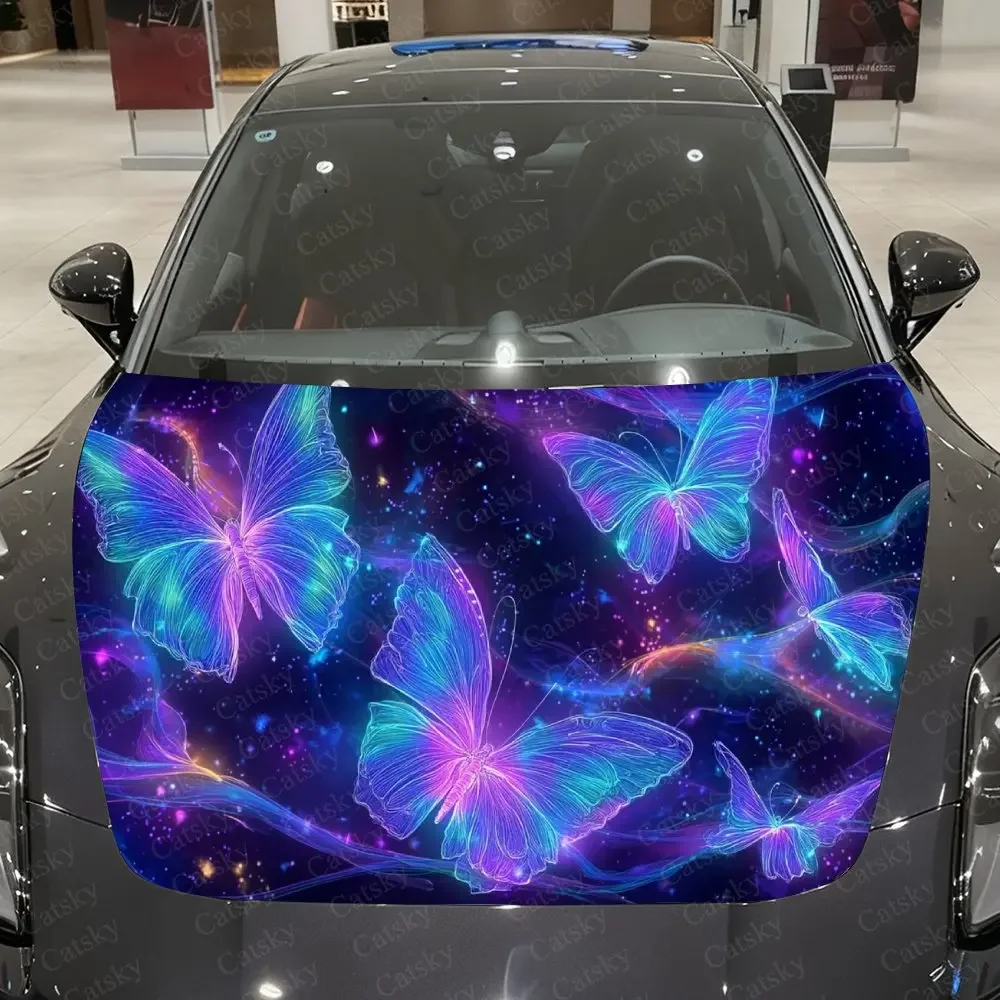 Purple Lightning Butterfly Trace Car Vinyl Wrap, PVC Material Waterproof Car Hood Sticker, Self-Adhesive Scratch-Resistant Stick