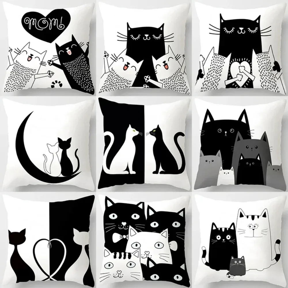 Funny Cute Black Lover Cat Pillowcase Cushion Cover 45*45 Polyester Pillow  Sofa Car Home Decor Room Decoration