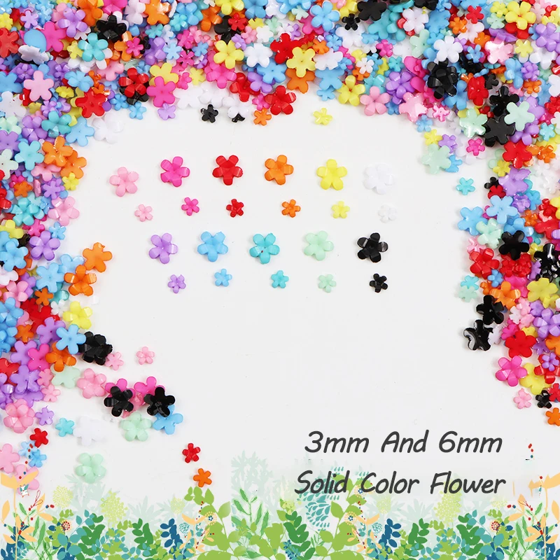 Beautiful Solid Color Resin Flatback Flower 3MM And 6MM Nail Art Rhinestone Diamond DIY Manicure Accessory 500Pcs