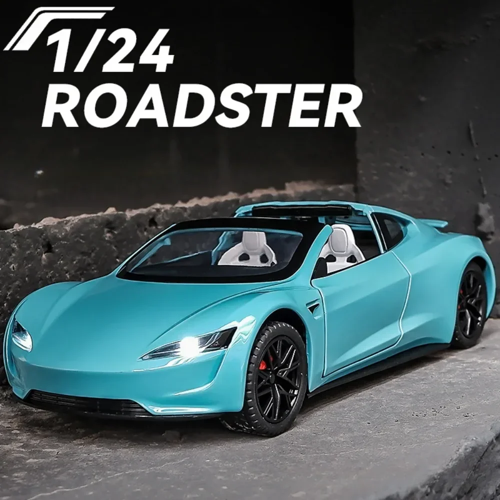 

1:24 Tesla Roadster Sports Car Alloy Toy Metal Diecast Scale Car Model with Sound Light Model Toy for Children Gifts Decoration