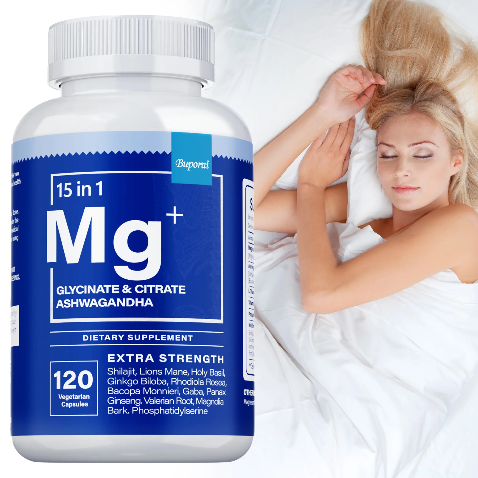 

Magnesium + Ashwagandha Supplement - with Magnesium Citrate, Reduce Stress,for Sleep,Promote Adrenal Health, Heart & Bone Health