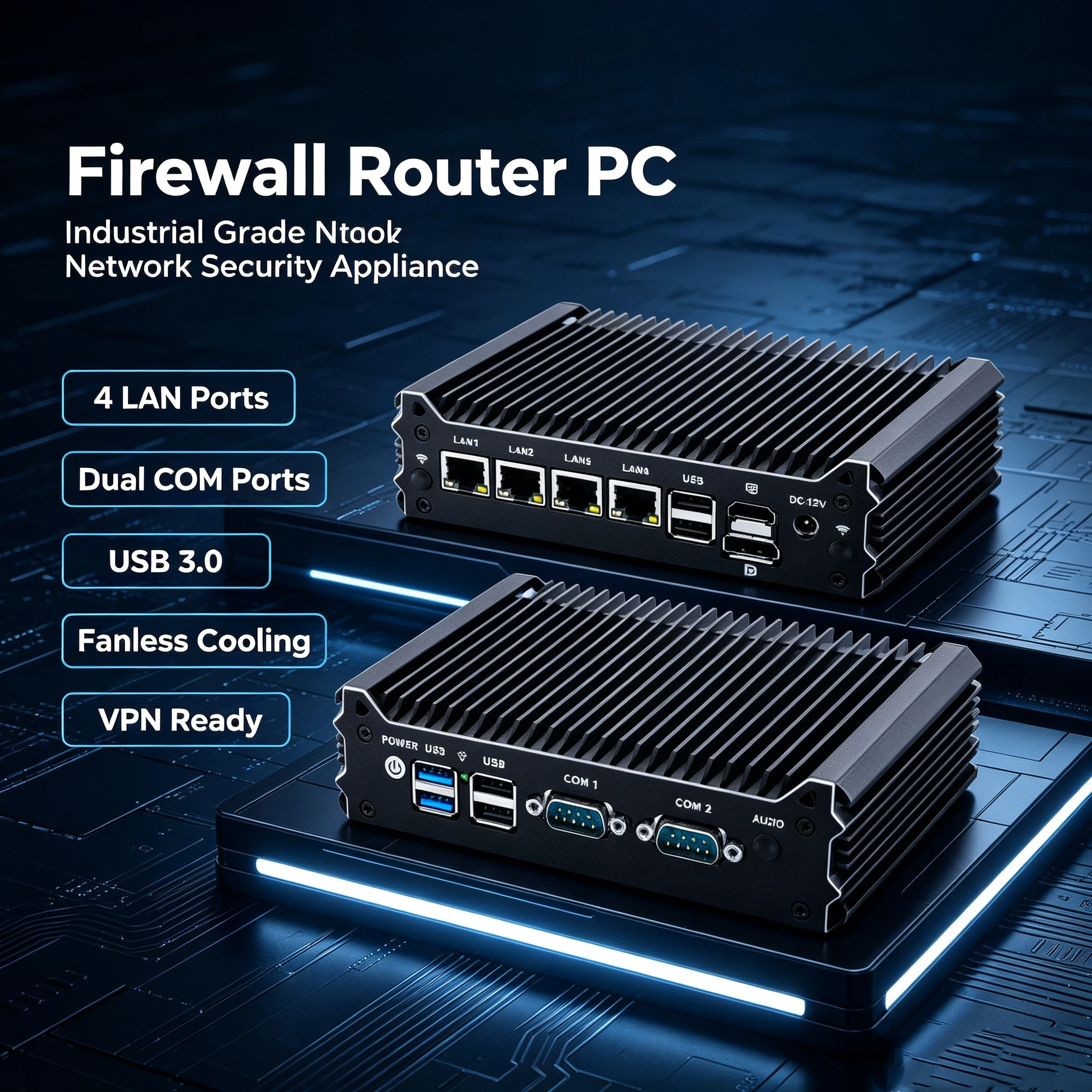 Fanless Industrial Mini PC N100 N150 N305 4x2.5G in tel LAN RS232 RS485 Firewall VPN Gateway IoT Router VES A& DIN-Rail Mount