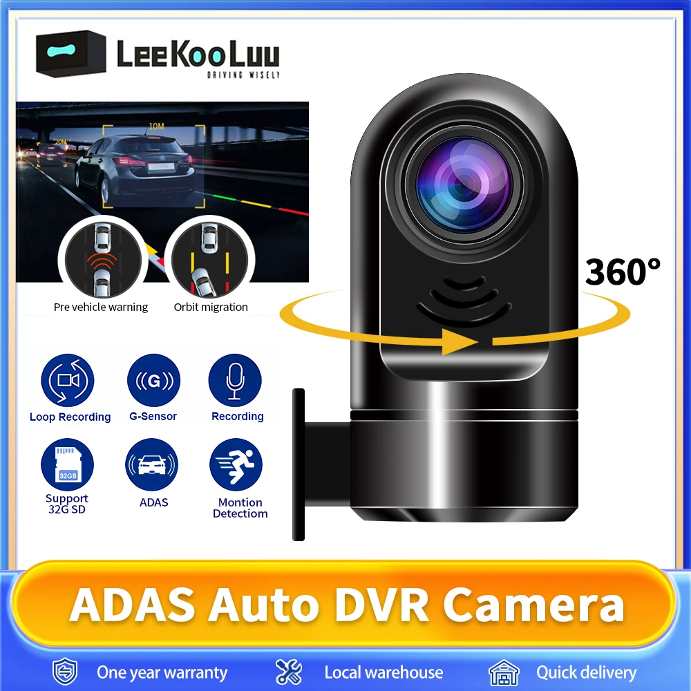 Leekooluu 360 Rotate ADAS Auto DVR Camera HD 1080P Dash Camera USB Loop Record G-sensor Car Recorder for Android Car Multemedia