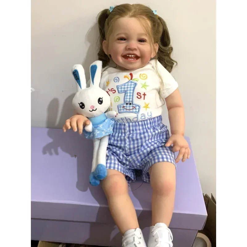 60CM Painting 3D Skin Screen Body Girl Silicone Reborn Baby Doll Blood Glasses Realistic Handmade Smile Child Art Doll Reborn Ki
