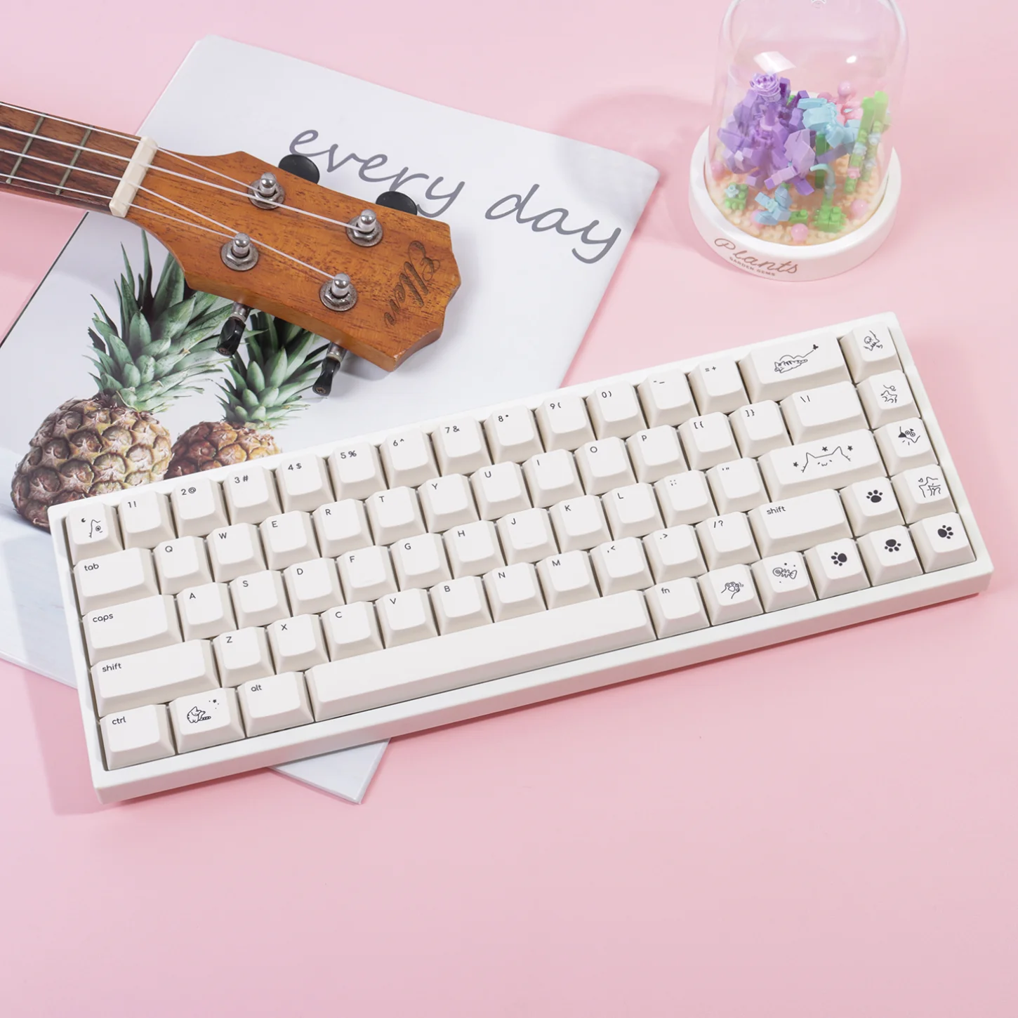 Cute, Cherry Keycaps for Cats and Dogs PBT 138 Keys, Customized for 60/84/98/108 Mechanical Keyboards