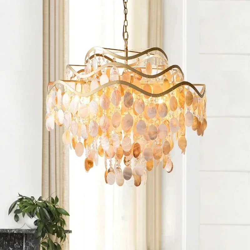 Luxury Vintage Shell Art Chandelier Handcrafted Modern Lighting for Restaurant Living Room Study Bedroom Dining Room Decormps