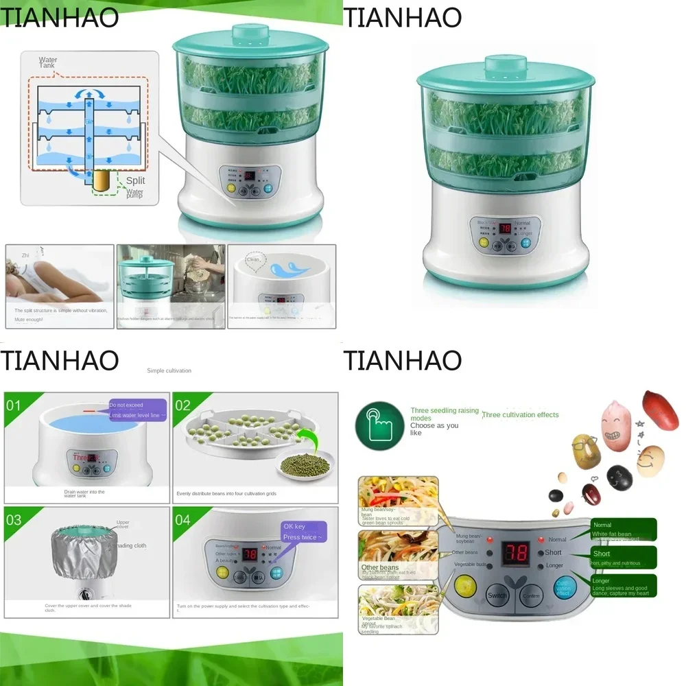 

New Automatic Bean Sprouts Machine for Home Use Double Layer Sprouter for Soybean Mung Bean Alfalfa Lentil Fully Automatic