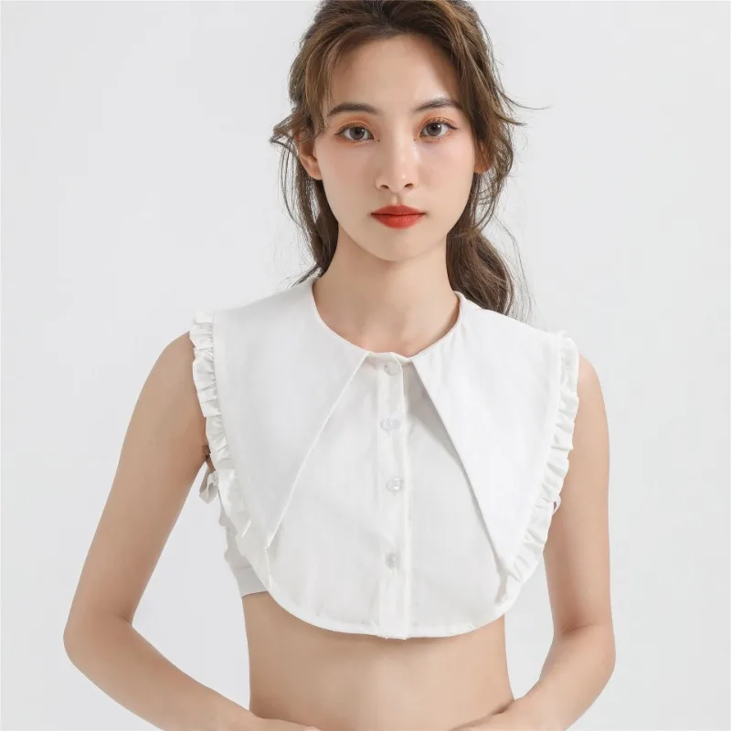 French Style Womens Fake collar for Sweater White Fungus Edge Big Pointed Shirt Detachable Collar Female Decoration False Collar