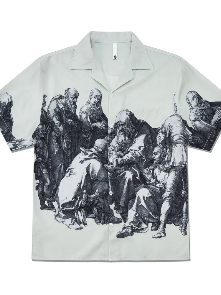 

Casual Printed Short Sleeve Top Men's Loose Fit Comfortable Elastic Fabric Casual Style Daily Wear No Pocket Design