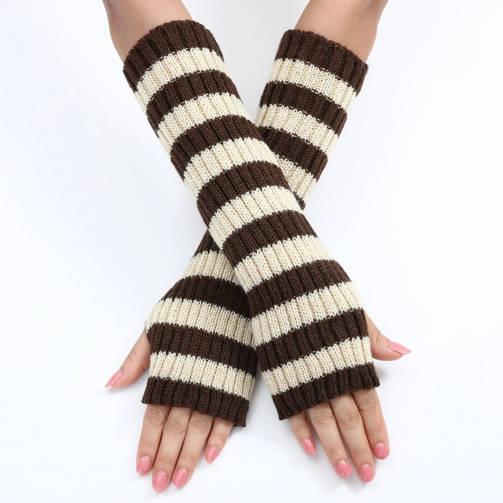 Fingerless Gloves Arm Sleeve Anime Women Fishnet Sports Emo Punk Striped Hand Warmer Mesh Long Gloves Knitted Elbow Mittens Gift