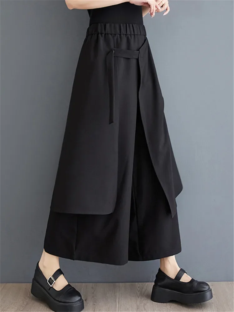

Japanese Yamamoto Dark Black Style Chic Girls Spring Summer Wide Leg Pants High Waist Fashion Ladies Culottes Women Casual Pants