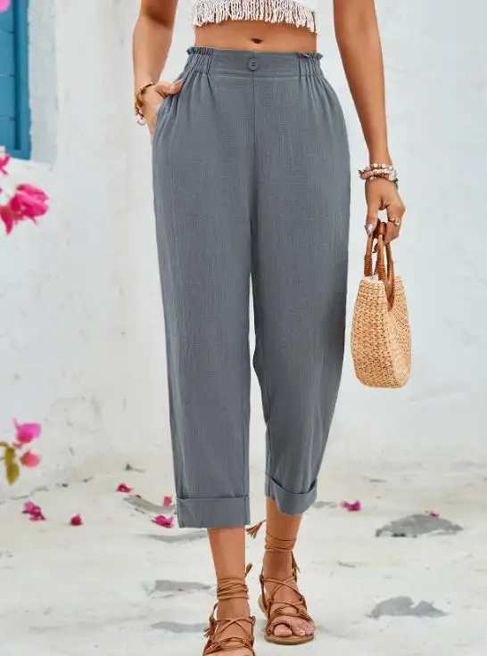 

Slim Fit Women's Pants Summer Classic Solid Color Low Waist Small Leg Pants Seven Quarter Pants Suitable for Daily Outings