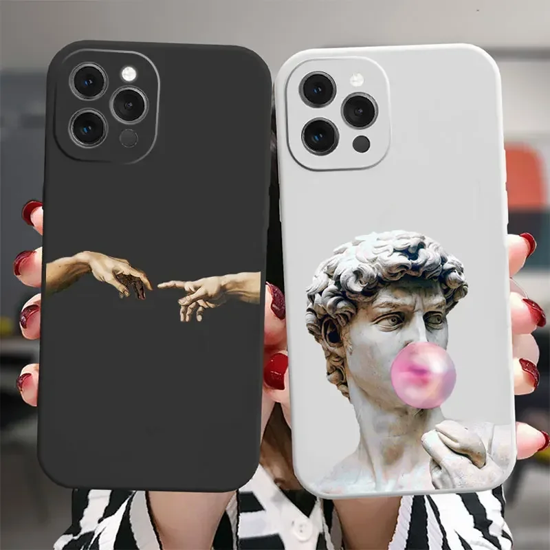 Art Fresco Michelangelo Creation of Adam Phone Case for IPhone 14 13 11 12 15 Pro Max Mini X XR XS SE 7 8 Plus David Lines Cover