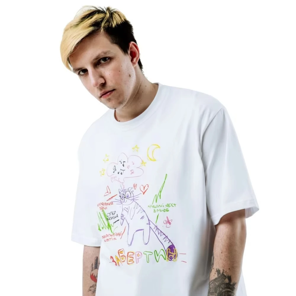 Streetwear Men's Clothing Summer Cat Graphic Print Korean Fashion Harajuku Goth Y2k Hip Hop Short Sleeve Top Tee Oversize Tshirt