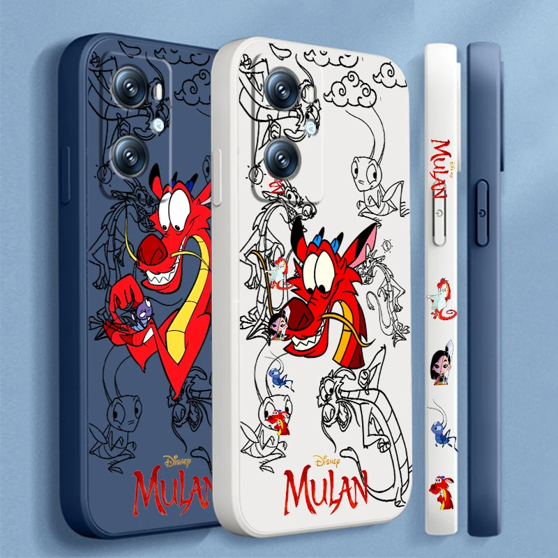 Mulan Dragon Disney Schattige Vloeistof Links Touw Voor Oppo Find X 6X5X3 A98 A96 A94 A93 A77 A76 A74 A72 A57 A53 A16 5G Achterkant Telefoonhoesje