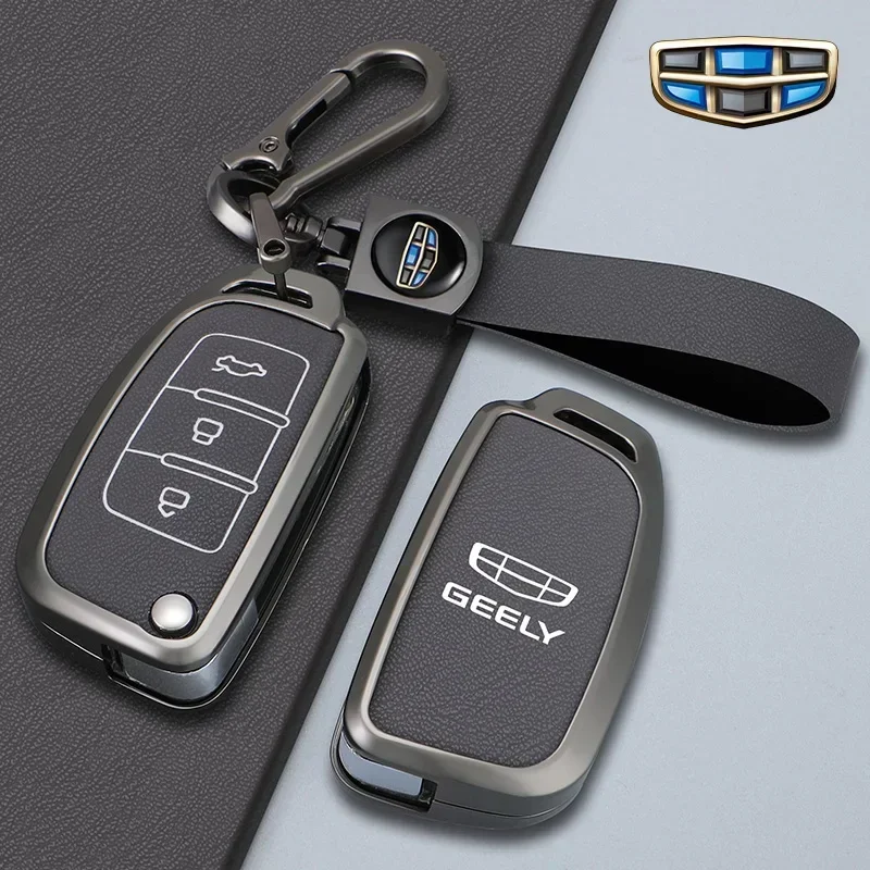 3 Buttons zinc alloy Car Key Cover Protect Skin Case for Geely GX3 EC7 EC8 GC6 EC715 EC718 Emgrand7 EU7 EC7-RV EC718-RV Keychain