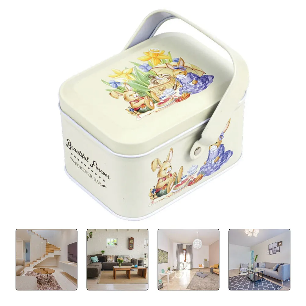 2Pcs Easter Rabbit Handheld Candy Box Iron Storage Box for Sweets Chocolate Crafts Party Favors Dustproof Insect Proof Light