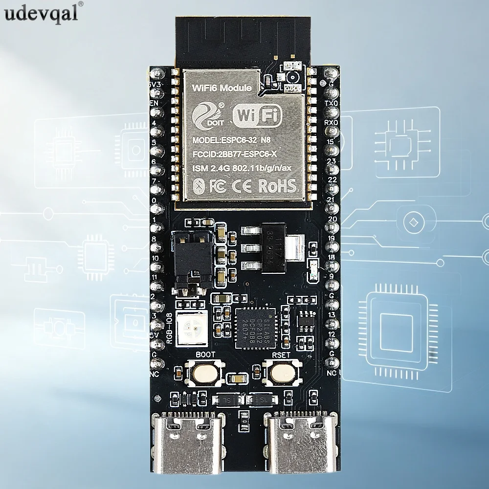 ESP32 C6 N8 Development Board with 8MB SPI Flash 2.4 GHz band Bluetooth 5 LE USB Type-C Port Wi-Fi 6 5V to 3.3V LDO