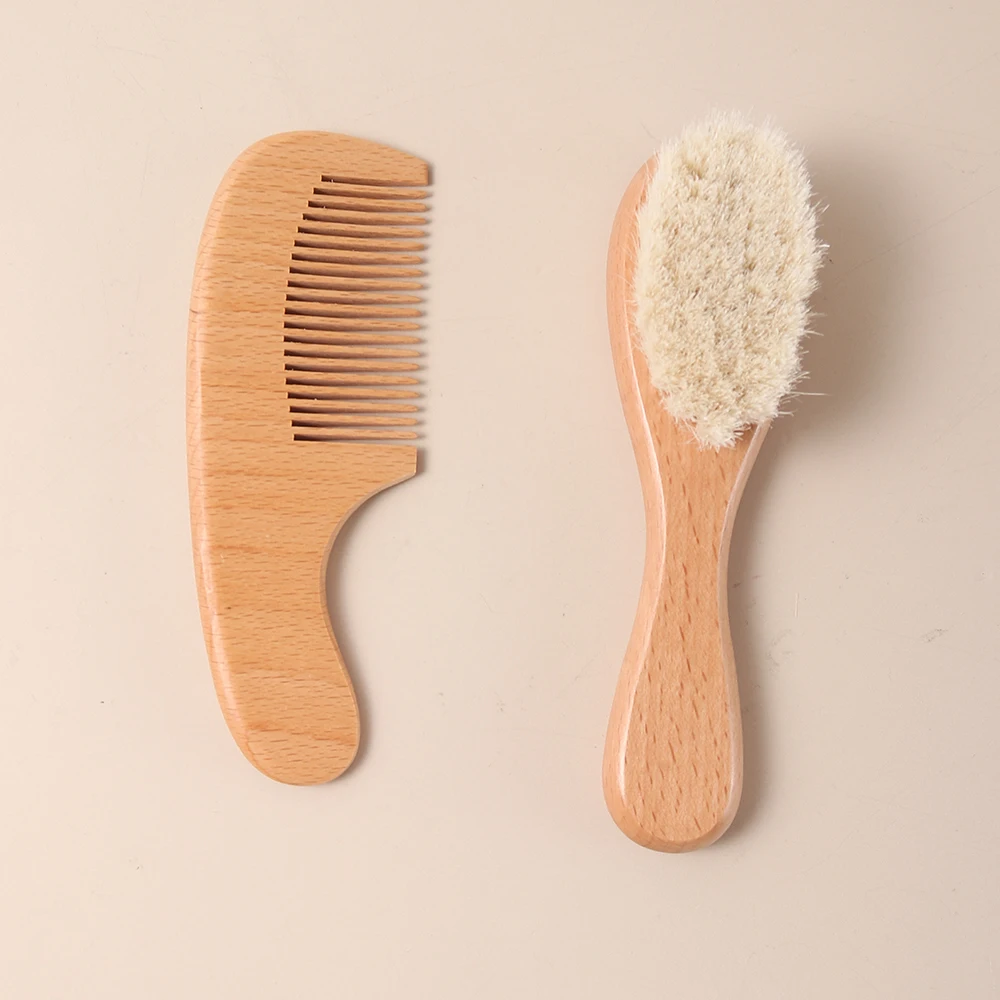 baby Wool Hair Brush Comb Set Laser Engrave Cute Animal hello world Newborn Gift Baptsim