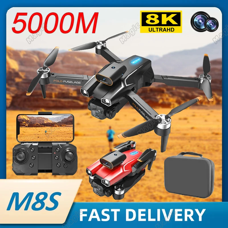 M8s Drone Professional 8K Dual High-definition Camera 360 Obstacle Avoidance Aerial Photography Foldable RC Quadcopter Gifts Toy