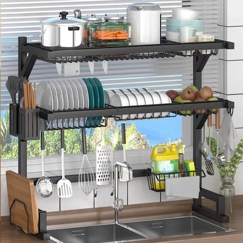 

Kitchen Storage Shelf Above The Sink Bowl Draining Rack Multifunctional Dish Knife Rag Spoons Sink Rack Set Organizer Kitchen