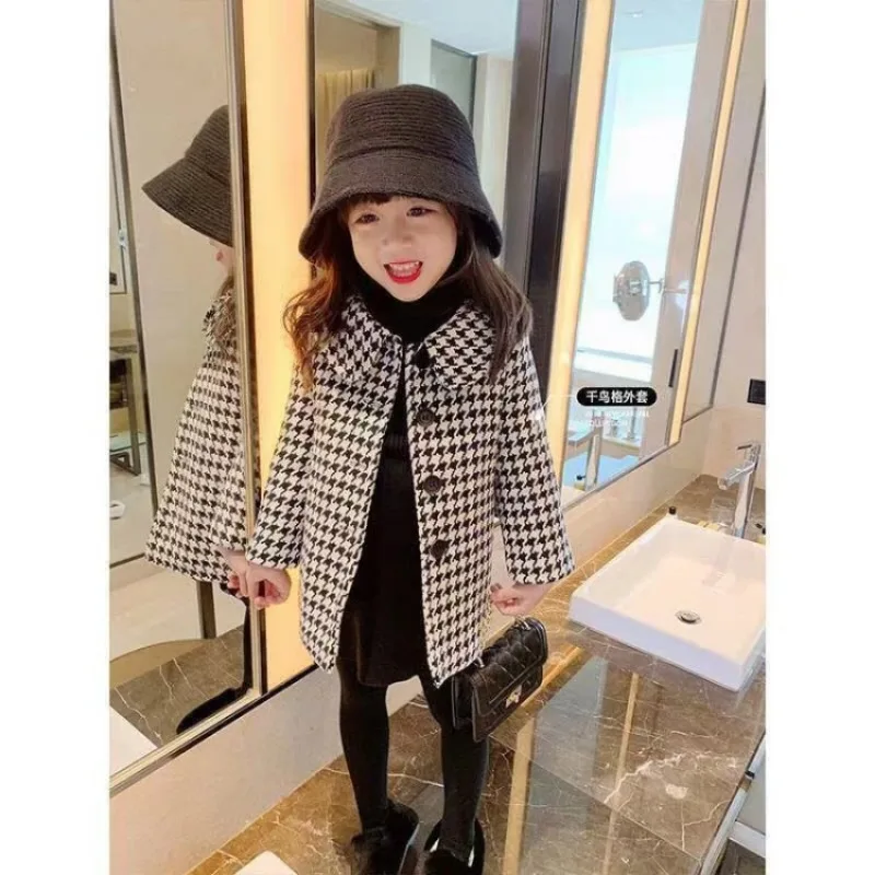 Baby Girl Woolen Jacket Plaid Lattice Warm Infant Toddle Lapel Tweed Coat Winter Autumn Spring Baby Windbreaker Overcoat Clothes