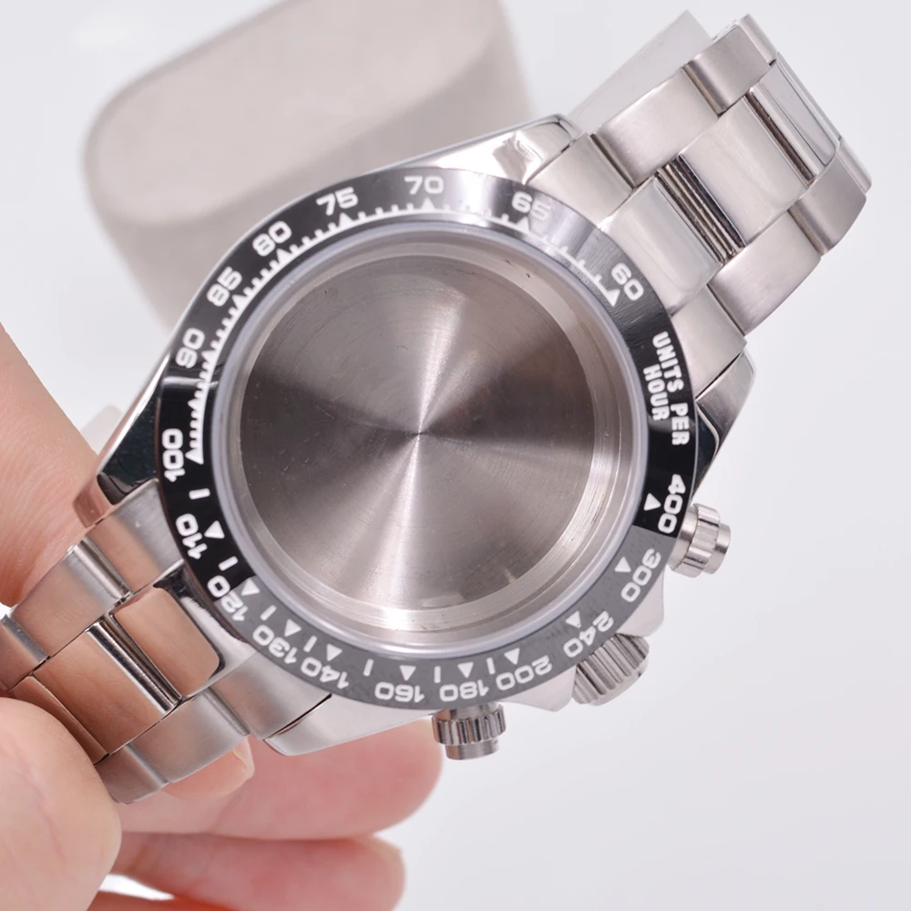 

39mm Stainless Steel Case Band Set for VK63 Quartz Movement Silver Sport Watch Replacement Parts Waterproof 5ATM Fit movement