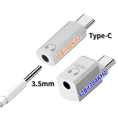 Hi-Res DAC Type C to 3.5mm Headphone Jack Adapter 32Bit/384KHz 16Bit/48KHz Audio Decoder USB C Earphone Converter for Phone