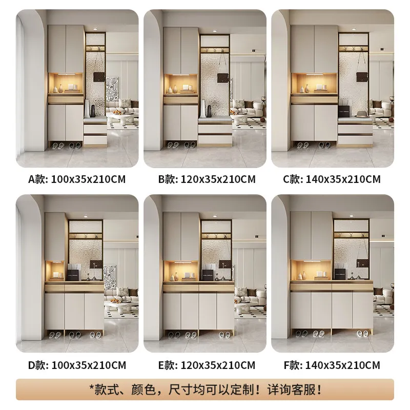 The entrance cabinet is opposite the door,  shoe cabinet is integrated, living room partition cabinet, glass screen s
