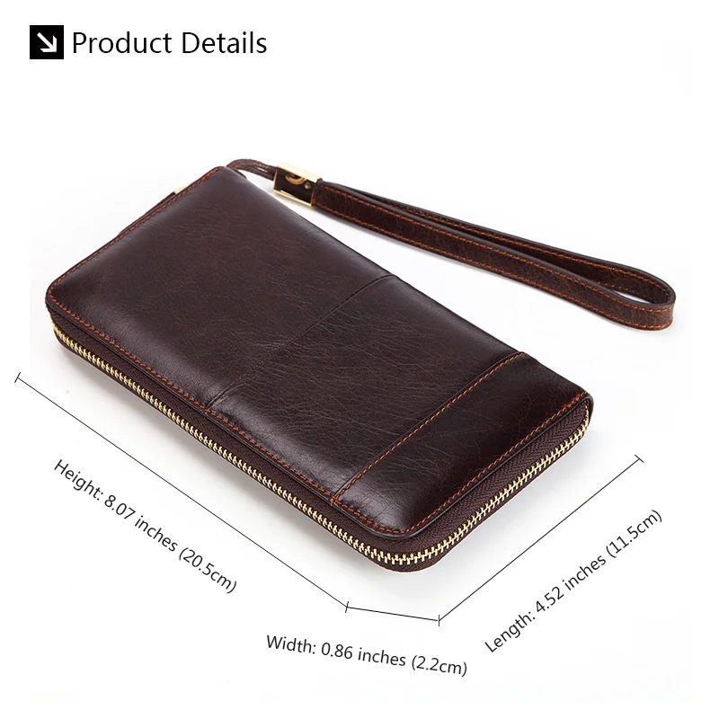 Genuine Leather Man\'s Clutch Bag Long Wallets for Men Multi Card Holder Zipper Wristlet Bag