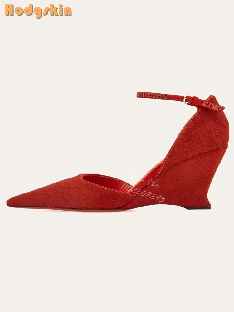 

Crystal Pointed Toe Pumps Suede Shallow Buckle Strap Wedges Sandals Black Patent Leather 2025 Summer Fashion Shoes High Heels