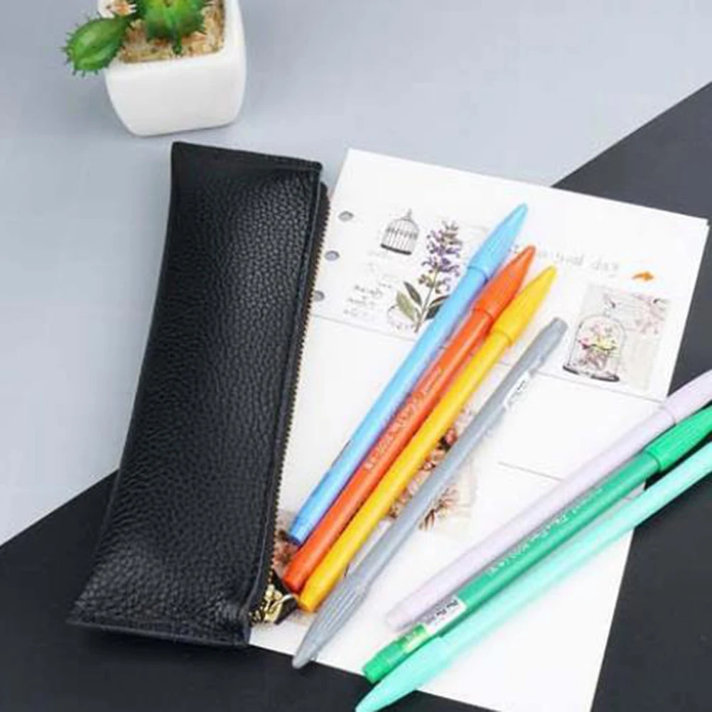

Vintage Style Pen Bag For School Office Storage Protective Case Simple Design Black Multi-Use Fits Pens Pencils