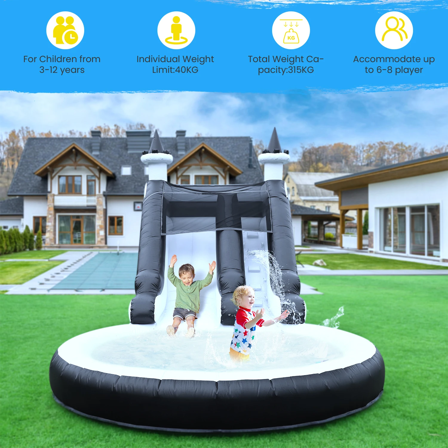 インフレータブル黒夏屋外 Sildes エアバウンス水アミューズメント遊具インフレータブル水ダブルスライドバブルボールピット