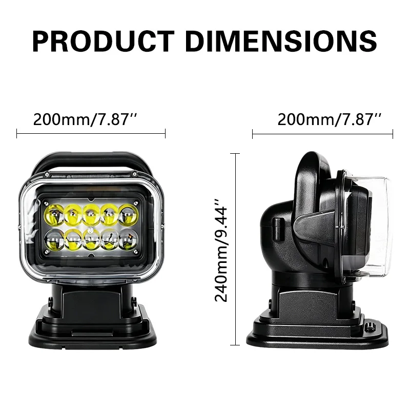 Wireless Remote Control 7 Inch 50W LED Searchlight - IP67 Waterproof Marine & Offroad Spotlight for Boat Truck SUV Camping