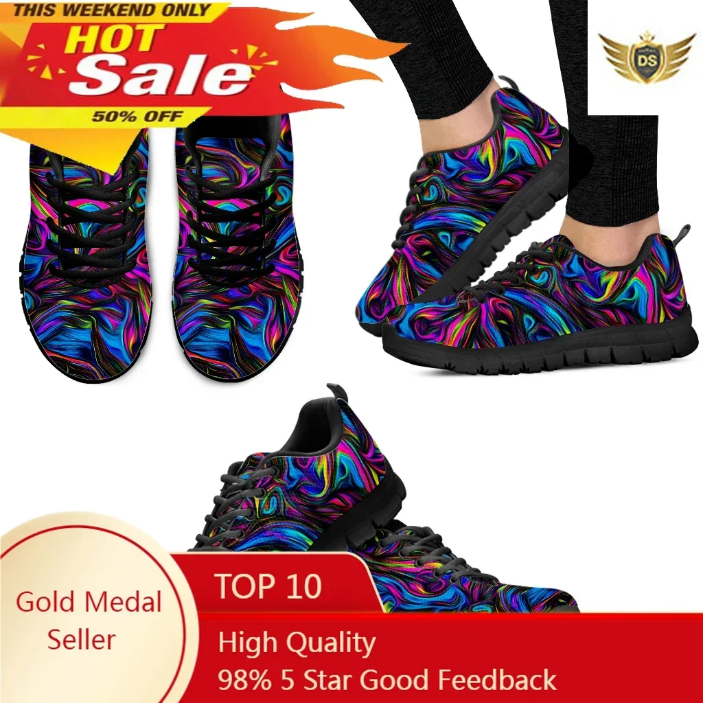 Sepatu desain Psychedelic, sneaker sol tebal kain rajut ringan luar ruangan