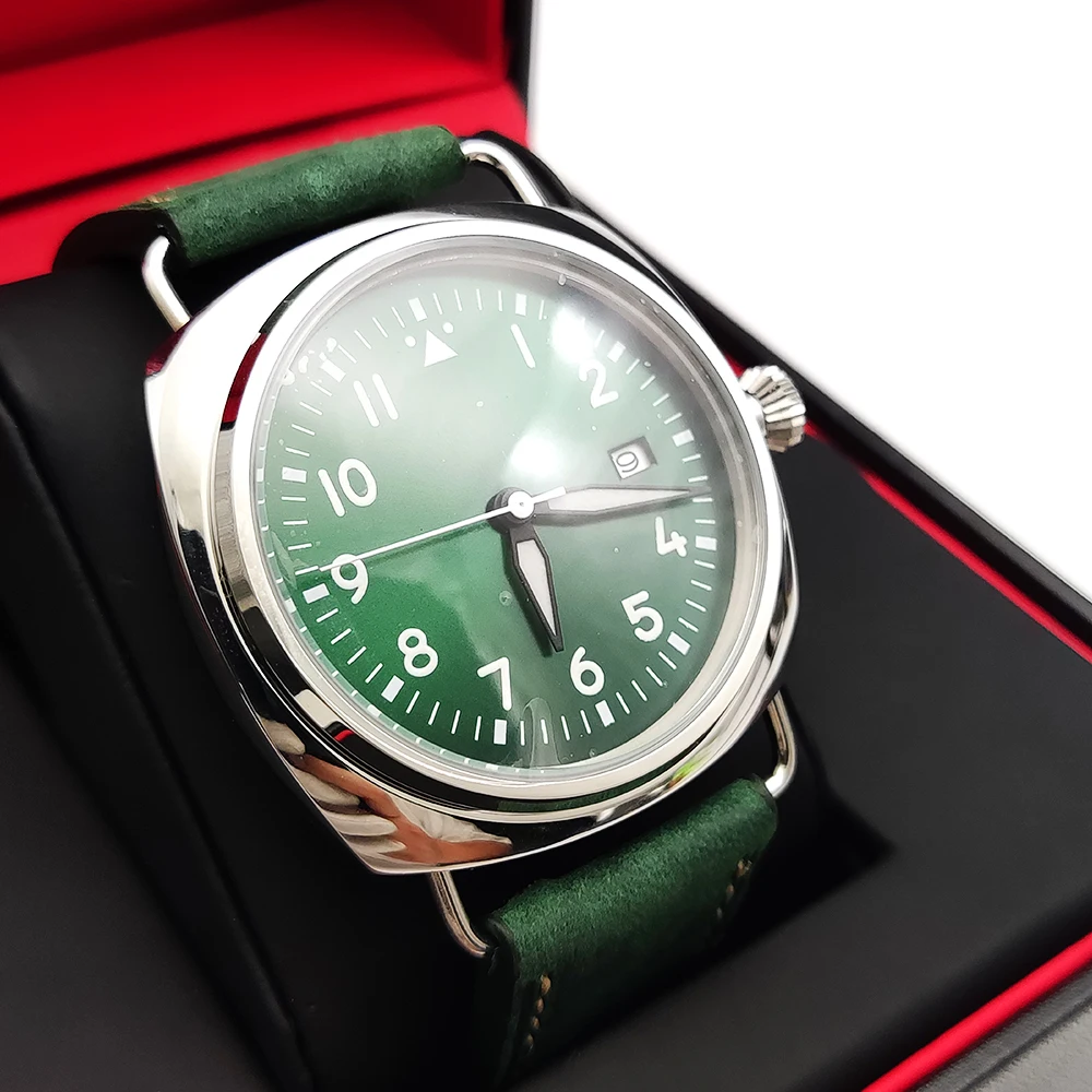 Luxury Flying Men\'s Watch 45mm Green NH35 Calibre Vintage Automatic Mechanical Watch Green Luminous Sterile Dial Waterproof Hand