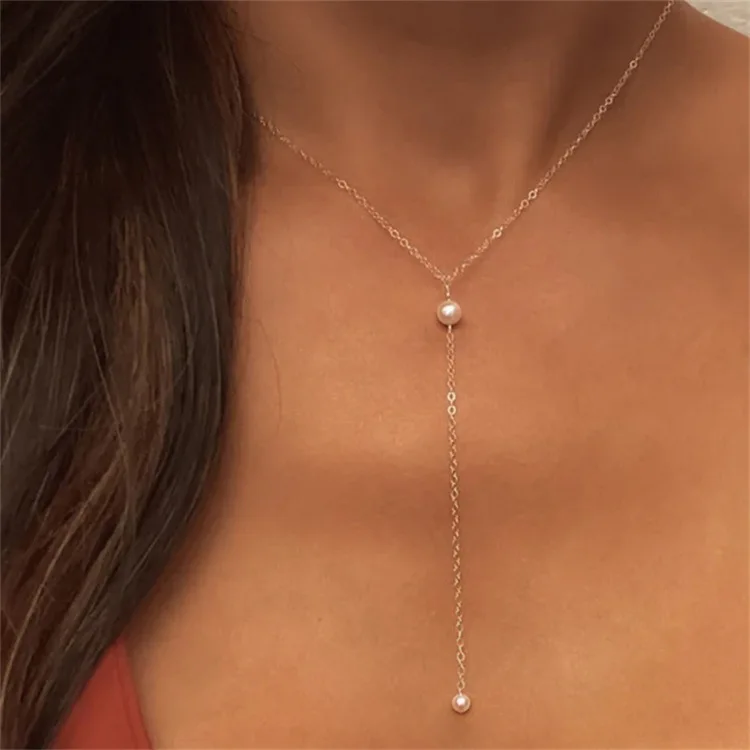 Mode Gouden Ketting Vrouwen Imitatie Parel Ketting Rvs Sieraden Ketting Groothandel