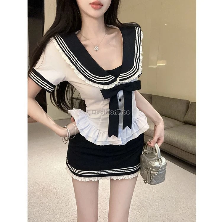 2025年新作 韓国風 日本風 レディース セットアップ 夏 学生服 シャツ 半袖 細見え ハーフ丈スカート ツーピース セクシー JKセット