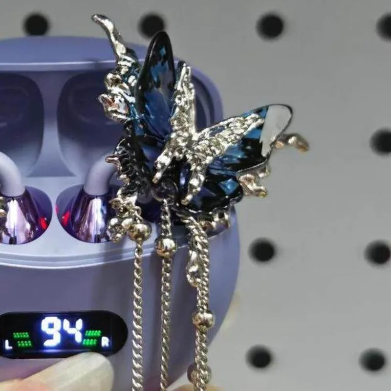 

New Butterfly Ear Clips for Huawei FreeClip Custom Open-Fit Earbuds Decorative Accessories with Dark Butterfly & Tassel Design