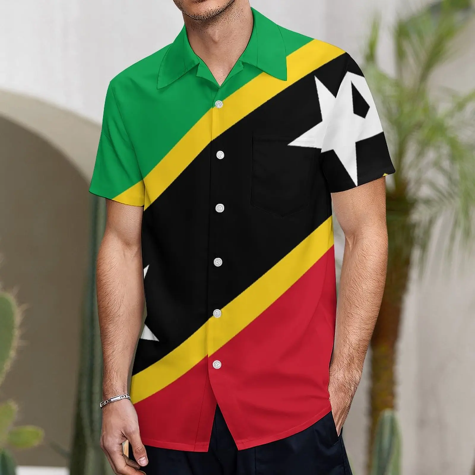 Funny St. Kitts And Nevis Flag A Short Sleeved Shirt Tees Suit Swimming Vintage USA Size