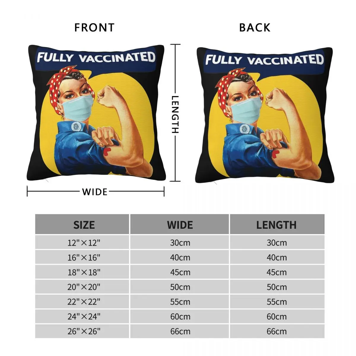 Fully Vaccinated Covid Vaccine Rosie The Riveter Square Pillowcase Pillow Cover Cushion Comfort Throw Pillow for Home Bedroom