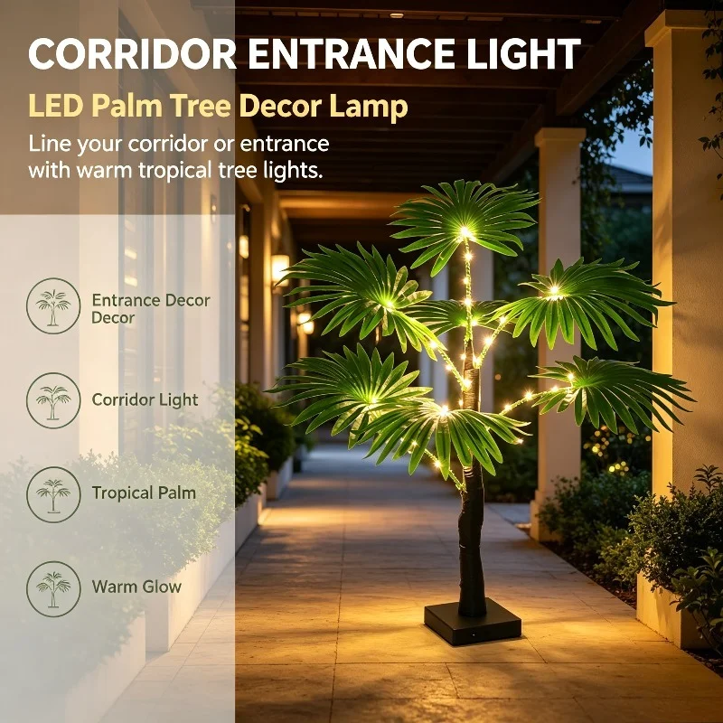 Decorative Palm Tree LED Table Light Warm Glow Tropical Lamp for Indoor Home Party Event Dining Room Holiday Atmosphere