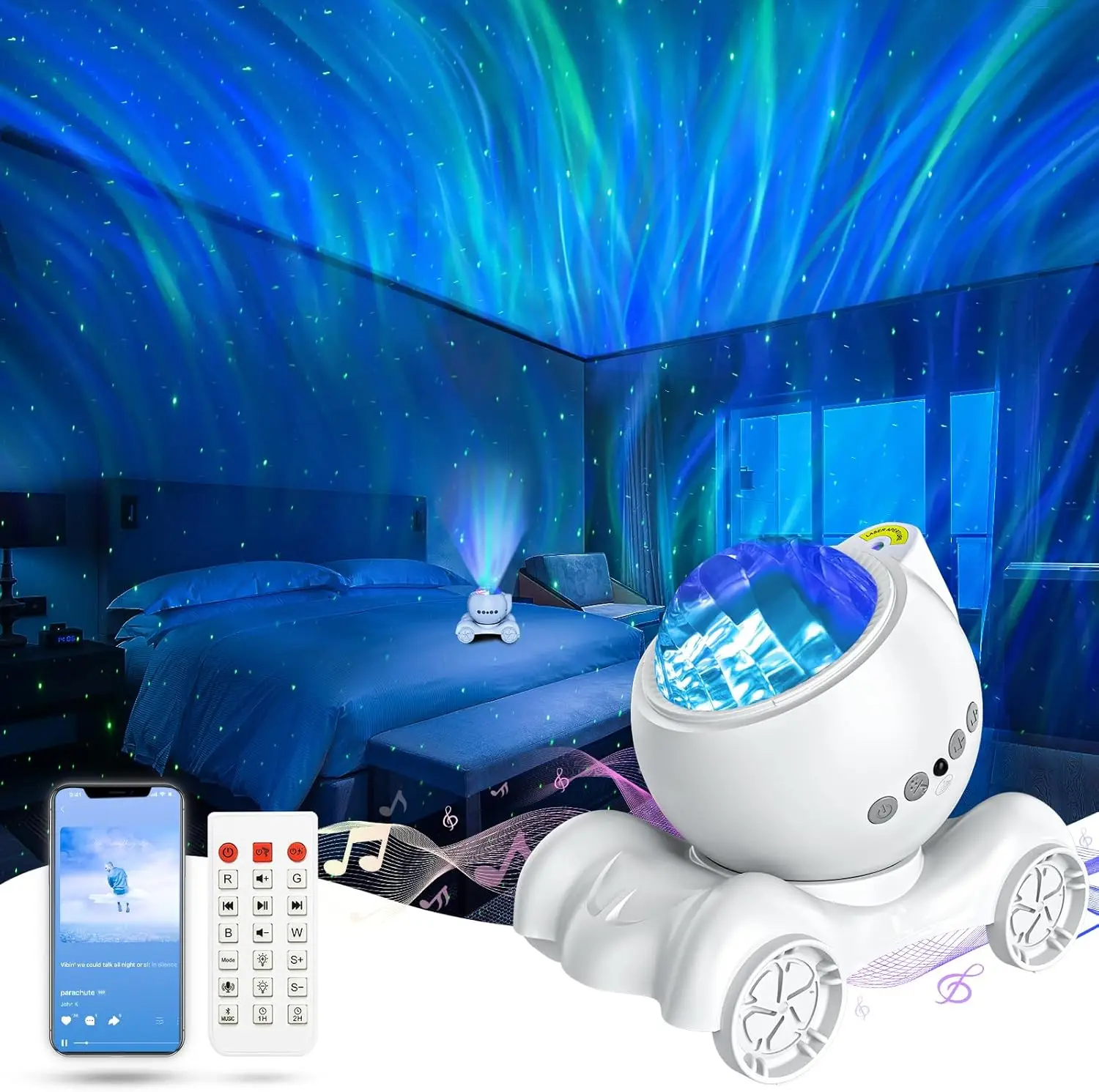 

Northern Light Projector, Aurora Star Projector with Bluetooth Speaker, White Noise Machine for Bedroom Ceiling Party Gift