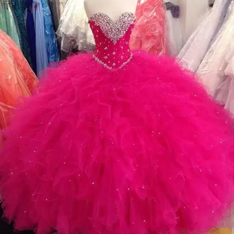 Vestidos de festa de cristal, vestido de baile, vestido Quinceanera, brilhante, até o chão, forçado, 15 anos, luxo