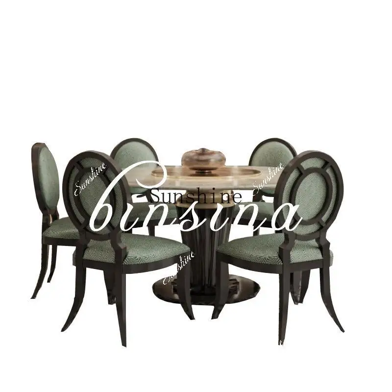 French solid wood retro supercrystalline stone dining table/black living room multi-person simple and modern  FT