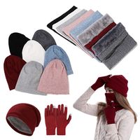 3Pcs/Set Warm Women Hats Scarf Gloves Set Soft Windproof Winter Warm Mitten Plush Ear Protection Beanie Cap Scarf for Men Women